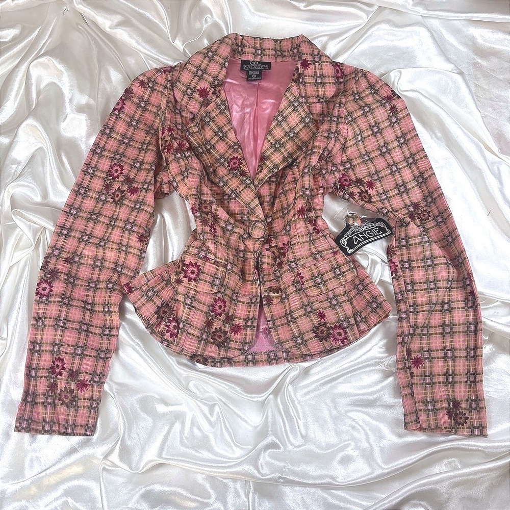 Vintage Blazer Pink NWT Corduroy Floral Plaid Embroidered Jacket Angie Small
